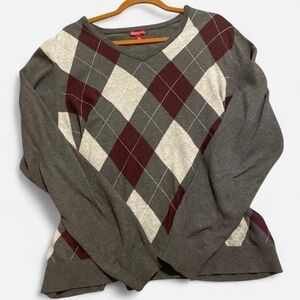 Merona Gray Argyle Sweater with Burgundy and Cream